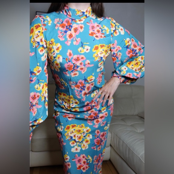 Paul & Joe Turquoise Floral Maxi with neck tie - Picture 4 of 13